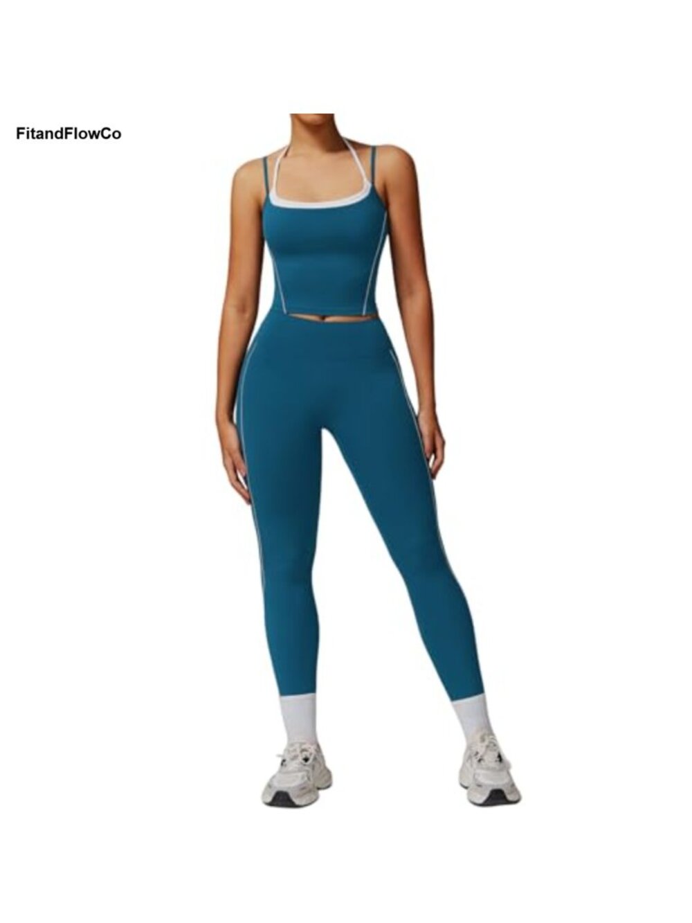 Womens 2 Piece Workout Set Spaghetti Strap Tank High Waist Leggings